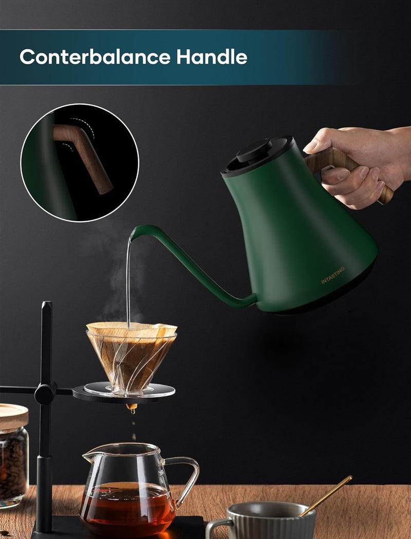 intasting Electric Kettles, Gooseneck Electric Kettle, ±1℉ Temperature Control, Stainless Steel Inner, Quick Heating, for Pour Over Coffee, Brew Tea, Boil Hot Water, 0.9L Hunter Green - Image 4